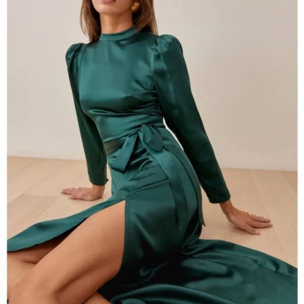 Reformation Julius green silk dress